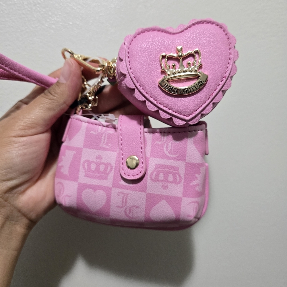 Juicy Couture Pink Checker Heart Crossbody with Heart Coin Pouch - Picture 10 of 10
